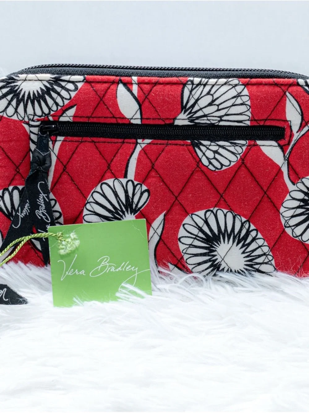 Vera Bradley Quilted Zip Around Wallet Red Floral NWT